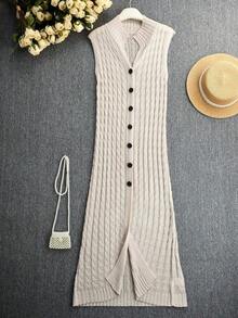 Chaleco maxi texturizado para mujer - Diseño de cuello alto sin mangas y de una sola hilera, corte holgado y favorecedor para primavera, verano y otoño - Gris Claro - Ver 6