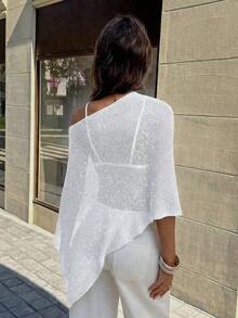 Nuevo top de verano para mujer de estilo bohemio, de punto acanalado, con bajo asimétrico, de tela ligera y transpirable, de corte holgado adecuado para diferentes siluetas, ideal para la playa - Blanco - Ver 8