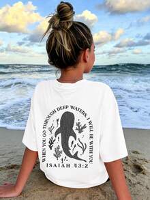 1 pieza Camiseta de manga corta con estampado para niñas, cómoda y de moda casual para estudiantes y jóvenes en verano - Blanco - Ver 2
