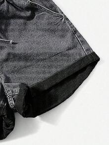 Shorts en mezclilla de cintura con volante bajo de doblez - Gris - Ver 4