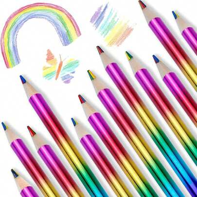 25 pezzi Matite colorate in legno arcobaleno, matite colorate 4-in-1, adatte per scuola, studenti, insegnanti, per schizzi, scarabocchi, colorazione, pittura