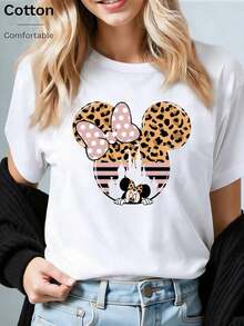 Disney Loose Leopard Print Mickey Head Castle Minnie Print T-Shirt, Suitable For Summer And Spring, Short Sleeved Top, Women's Clothing, Holiday Gift Party Clothing.--Disneys Disneyland Paris The Magic Kingdom Disneyesque The House Of Mouse Mickey Mouse Empire Modest Summer Outfits Take That T Shirt Summer Coord Tops For Women Summer Summer Clothes Women Summer Clothes Summer Tops Summer Tops Women Summer Co Ord Summer Top Summer Outfits White Top Black Top Holiday Outfits For Women  Tops For Women Summer Holiday Gifts Valentine's Day Gifts Earth Day Gifts Oktoberfest Gifts Summer Bank Holiday Gifts - trắng - Xem 1