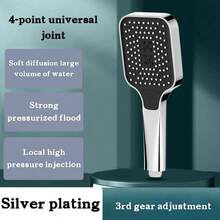 Adjustable Handheld Shower Head, New Electroplated Durable Non-Fading Square Design With Large Coverage High Pressure Shower, 4-Inch Universal Interface, Ergonomic Handle Design For Comfortable Grip, Inner Water Path Heat Insulation Anti-Scald, Silicone Nozzles Self-Cleaning Anti-Clogging - Square Pressurized Large-area Shower Head - View 2