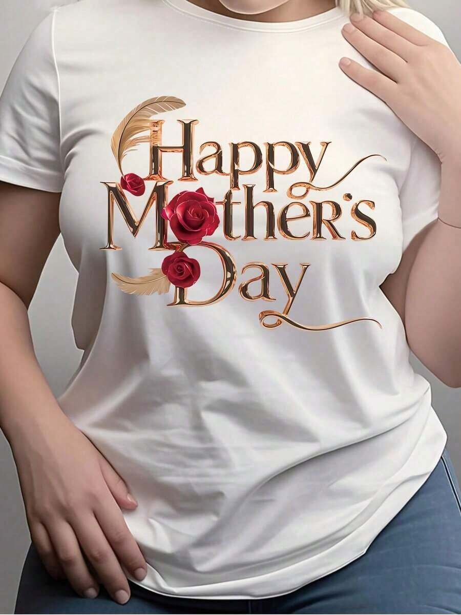 Playera de mujer "Feliz Día de la Madre" con estampado de rosas, top casual de manga corta y cuello redondo para verano y primavera, ropa de mujer, regalo de cumpleaños, regalo para amigas, regalo para hermanas, playera casual de manga corta para uso diario. - Blanco - Ver 1