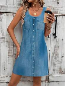 Nuevo verano estilo vaquero mujeres Mini vestidos sin mangas 3D impreso calle moda señoras vestido 3XL talla grande vestido Casual suelto - WLYQ2234 - Ver 2