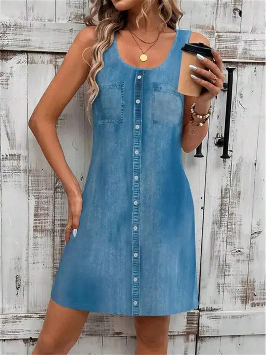 Nuevo verano estilo vaquero mujeres Mini vestidos sin mangas 3D impreso calle moda señoras vestido 3XL talla grande vestido Casual suelto - WLYQ2232 - Ver 1