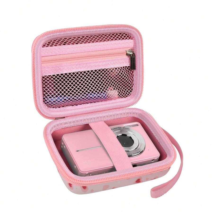 ALKOO Funda para cámara digital compatible con cámaras compactas de apuntar y disparar, bolsa de almacenamiento portátil de EVA con bolsillo de malla y asa para viajes y uso diario, solo la funda - Rosa vieja - Ver 1