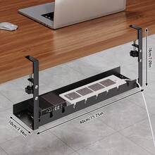 Drill-Free Desktop Cable Management Tray, Home Storage Organizer - Suitable For Organizing Wires, Power Strip Brackets, And Equipped With Cable Ties And Mounting Clips. Wall-Mounted Hidden Cable Channel Rack, Adjustable Length Cable Shelf, Desktop Organizer Storage Rack, Router And Data Cable Bracket, Cable Management Box. Perfect For Home, Office, Desk, Bedroom And Living Room Use. - Black - View 9