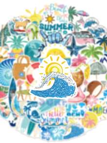 50张色彩缤纷的夏季海滩主题涂鸦贴纸，时尚趣味，防水可重复使用，适用于摩托车头盔、汽车、礼品盒、信封、吉他、笔记本电脑、行李箱、DIY工艺品、头盔贴纸、游戏贴纸、笔记本贴纸、游戏、日记贴纸、自行车贴纸、游戏玩家生日派对、游戏玩家聚会、办公室装饰等。 - 繽紛夏日 - 查看 8