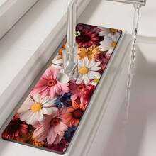 1pc Flower Theme Pattern Sink Drain Pad, Quick-Drying Diatomite Bathroom Faucet Pad, Trimmable Holiday Decorations, Household Kitchen Drain Pad, Washbasin Protection Pad, Suitable For All Kinds Of Faucets In Bathroom And Kitchen. - Multicolor - View 6