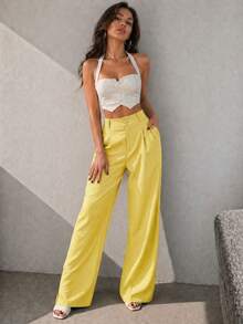 A&DD MODA, REF: AS1341-AS1400, Women's Pants, High Waist, Casual, Wide Leg, Pockets, Elegant, Sophisticated, Modern, Fashion Look, Current Style, Versatile Piece, Comfortable, High Quality, Uncomplicated Look, Women's Fashion. - 黃色 - 查看 6