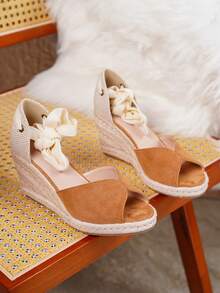 Sandal đế xuồng dệt kim kiểu dáng thường ngày dành cho nữ, thích hợp cho kỳ nghỉ. - màu nâu - Xem 8