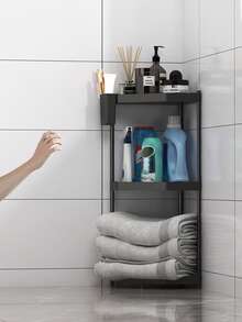 1pc Rust-Proof Corner Shower Caddy, 2/3 Tier Bathroom Storage Rack, Shampoo Organizer, Bathroom Shelf With Hooks For Hanging Loofah, Freestanding Storage Rack - Black - View 10