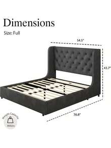 Modern Velvet Upholstered Bed Frame With Curved Wingback Design, Wooden Platform Bed Frame For Bedroom,No Box Spring Needed, Easy Assembly, Full Bed Frame/ Queen Bed Frame/ King Bed Frame/ Full Size Bed Frame/ Queen Size Bed Frame/ King Size Bed Frame,Pink/ White/ Grey - Dark Grey - View 7