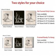 3Pcs Western Line Art Canvas Wall Art Set, Cowboy Boot, Cactus & Longhorn Skull Prints, Rustic Southwest Decor For Living Room, Bedroom & Cabin, Optional Frame - Multicolor - View 7