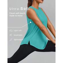 PINSPARK Workout Tops For Women Sleeveless Athletic Tank Tops UPF 50+ Running Tanks With Side Slits Loose Fit Gym Yoga Shirt - Turquoise - View 4