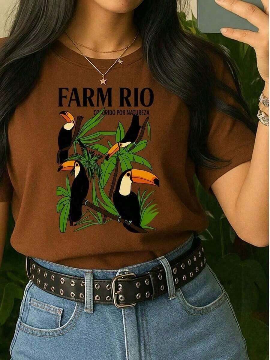 Women's T-Shirt Colorful By Nature 100% Cotton Women's T-Shirt Brazil Stylish 100% Cotton Stylish Toucans Brazilian - 鏽棕色 - 查看 1