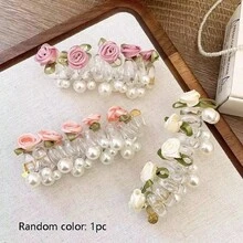 Dây buộc tóc xoắn, băng đô tết hoa hồng, dây buộc tóc hình dây điện thoại đính ngọc trai cho bé gái, phụ kiện tóc tết đuôi ngựa. - Nhiều màu - Xem 12