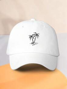 1pc Unisex Y2K Style Embroidered Palm Tree Baseball Cap, Outdoor Sun Protection Hat Suitable For Sports, Commuting, Daily Wear,Festival,Travel - White - View 3