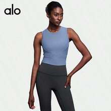 Alo Yoga Sleeveless Sports Vest, Short-Sleeved Top, Slim Fit, Suitable For Running, Fitness, And Yoga. - 藍色 - 查看 2