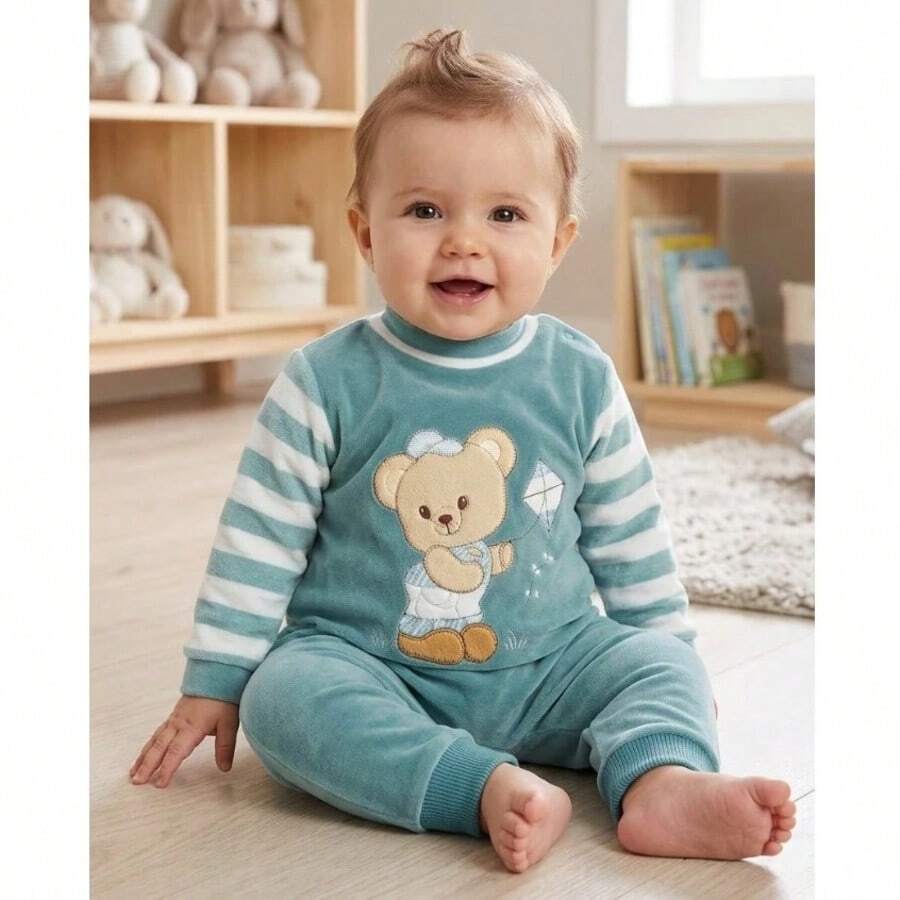 Baby Boy's Plush Embroidered Romper Baby Boy's Clothes - 薄荷綠 - 查看 1