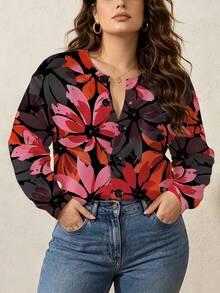 ASHKATIA Plus Size Women's Bohemian Style Vintage Ditsy Floral Knit Cardigan, Mother's Day Gift - Multicolor - View 2