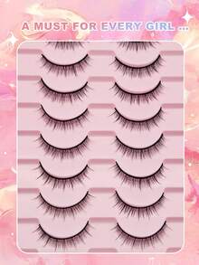 10 Pairs Super Thin Natural False Eyelashes, 1 Box, Fluffy Soft Thick 3D Faux Mink Lashes, Delicate Long Lashes, Messy Roots, Multi-Layer Fake Lashes, Short Dense Type For Daily, Date, Travel - Black - View 2