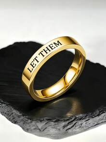 1枚不锈钢“LET THEM”字母戒指，精致百搭的男女通用戒指，适合日常佩戴、派对，也是送给她的浪漫礼物 - 金色-2 - 查看 5
