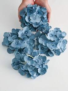 10 Stems Artificial Hydrangea Flower Heads, Realistic Silk Flowers, Tabletop Floral Decor, Home Office Party Wedding Artificial Flowers, Faux Plants, Spring Decoration, Room, Tabletop, Garden Decor, Room Decor, Valentine's Day Gift - Foggy Blue - View 6