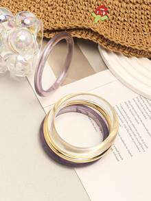 Set de 4 piezas de pulseras elegantes y retro, de estilo minimalista y de moda, adecuadas para uso casual, joyería de moda para mujer, de acrílico, apropiadas para uso diario y de fiesta - Morado - Ver 5