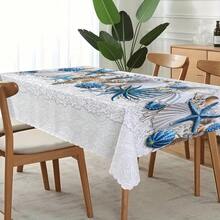 1 pieza Mantel de playa de poliéster 2D, estampado de estrella de mar azul y coral, redondo/rectangular, decoración náutica y de villa de playa para cocina, estilo casual para brunch y reuniones familiares en la playa, arreglo para patio trasero y balcón, estética de cafetería y tienda de playa, acento para sala de estar y comedor, uso diario en interiores y exteriores - Multicolor - Ver 8