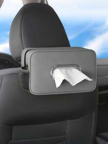 Caja de pañuelos multifuncional para coche - Caja de pañuelos colgante de cuero con 2 bolsillos de malla, adecuada para reposacabezas, apoyabrazos, parasol, organizador de almacenamiento elegante para mantener el interior del coche ordenado - caja de pañuelos - Ver 15