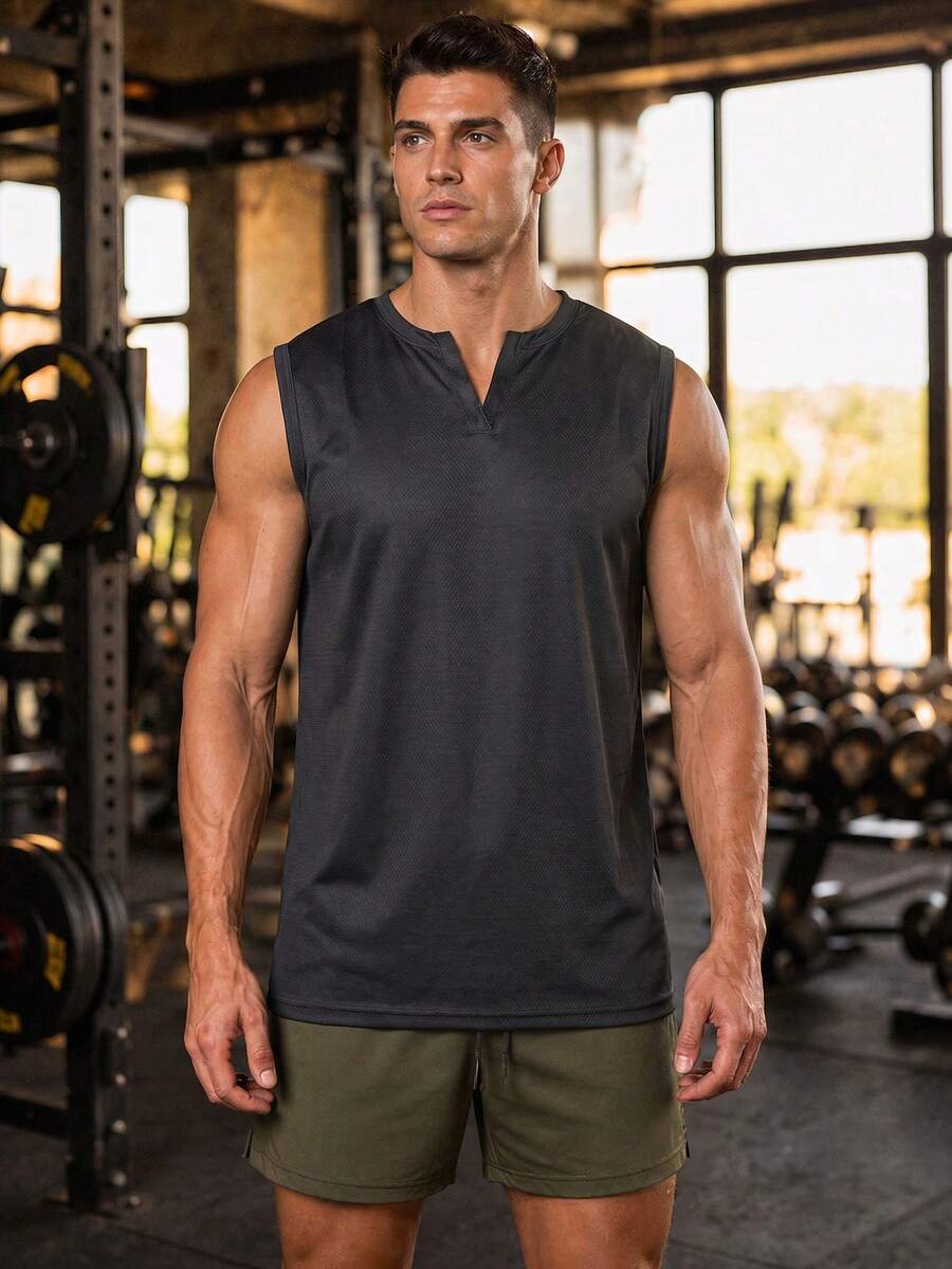 Áo tank top không tay dành cho nam tập luyện cơ bắp, thể hình, tập tạ, thể thao, phòng tập gym màu đen. - màu đen - Xem 1