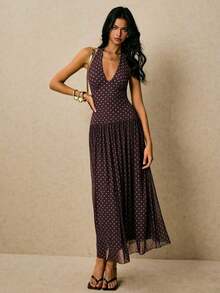 Women's Classic Polka Dot Printed Sleeveless Long Dress Casual Slim Fit Maxi Dress Elegant Summer Outfit For Vacation Beach Wedding Guest Party Daily Casual Wear - 布朗 2 - 查看 8