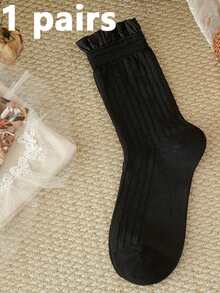 Mother's Day Lolita Goth Y2K Lace Ruffle Mid-Calf Socks, Black White Women Socks 1/2/4 Pairs - 彩色 - 查看 11