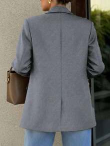 Chaqueta casual de mujer con solapa con muesca y botones, elegante y de moda, adecuada para ir al trabajo y uso casual diario en primavera - Gris Claro - Ver 3