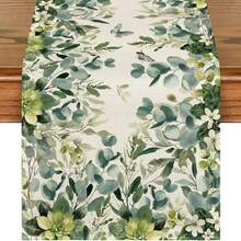 Mantel de 13x72 pulgadas con estampado floral y de eucalipto verde, decoración de mesa de cocina y comedor de primavera y verano, decoración del hogar y fiestas - Multicolor - Ver 10