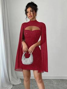 2025 vestido de gasa con perlas y cuello redondo para mujer europea y americana - Sí - Ver 3