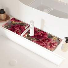 1pc Flower Theme Pattern Sink Drain Pad, Quick-Drying Diatomite Bathroom Faucet Pad, Trimmable Holiday Decorations, Household Kitchen Drain Pad, Washbasin Protection Pad, Suitable For All Kinds Of Faucets In Bathroom And Kitchen. - Multicolor - View 4