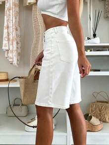 Classic Casual Boyfriend Style Denim Knee Length Shorts For Men, With Pockets, Buttons And Zipper, Straight Leg, Non-Stretch Fabric Summer - Blanco - Ver 4