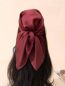 1 Piece 70cm Solid Color Square Scarf,Travel Essential,Beach Towel - Burgundy - View 2