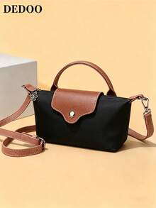 Dedoo Bolso de mano de nylon con bloques de color, bolso bandolera minimalista y versátil con forma de concha, correa ajustable, adecuado para ir al trabajo, compras, fiestas y vacaciones - Negro - Ver 12