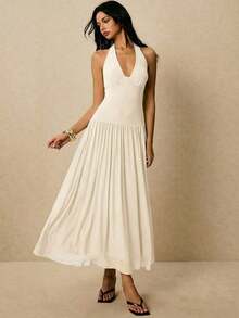Women's Classic Polka Dot Printed Sleeveless Long Dress Casual Slim Fit Maxi Dress Elegant Summer Outfit For Vacation Beach Wedding Guest Party Daily Casual Wear - 杏色 - 查看 6