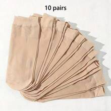 1/5/10/20/30 Pairs Women's Ultra-Thin Breathable Nylon Short Socks, Black And Nude Casual Design, Perfect For Spring And Summer - Beige - View 14