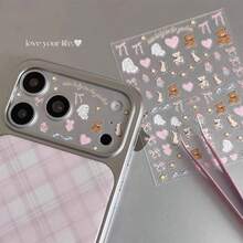 3pcs 17 Pro/Promax Camera Lens Protector, Cute Bear Theme DIY Decorative Sticker Set, Includes Sticker Base And Camera Protective Film - Clear - View 3