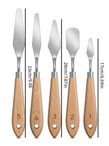 Bộ 5 dao trộn màu cao cấp bằng thép không gỉ, lưỡi dao được đánh bóng đàn hồi, cán gỗ chống trượt tiện dụng, dụng cụ vẽ tranh dành cho họa sĩ, dùng để pha trộn sơn dầu, acrylic, cạo và vẽ chi tiết. - 5 cái - Xem 2
