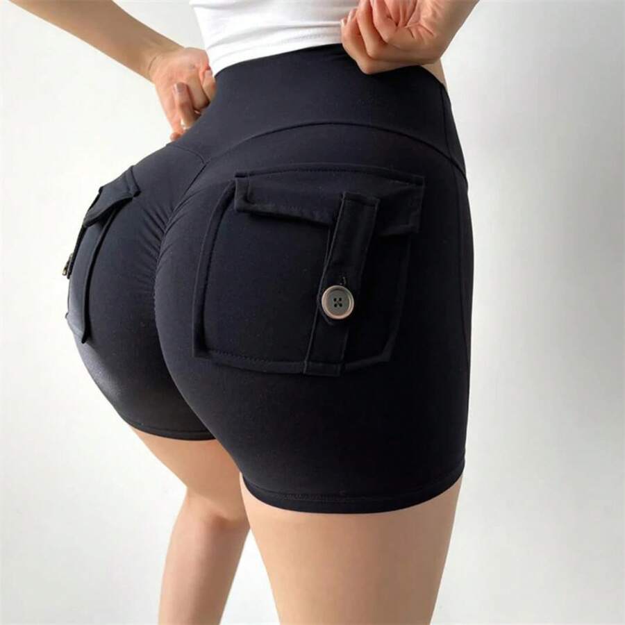 Deporte con bolsillo para glúteos para mujer, mallas ajustadas de cintura alta para entrenamiento físico, pantalones cortos de ciclismo con realce, ropa de gimnasio - 4 - Ver 1