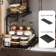 2 Paquetes Organizador Bajo del Fregadero con Deslizamiento Ajustables, Estante Organizador de Fregadero Cocina y Baño Extraíble para Gabinete 2 Niveles, Cajón Deslizante Metal, Especieros - 2 Piezas - Ver 4