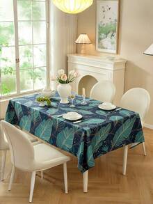 1pc Tropical Banana Leaf Tablecloth, Polyester Fiber Round Net Printed Tablecloth, Olive Green & Gold Waterproof, Oil-Proof, Easy-To-Clean Rectangular Dining Table Cover, Natural Tropical Plant Decor, Available In Multiple Sizes, Oil & Heat Resistant, Protective Cloth For Home & Living Room - Multicolor - View 5