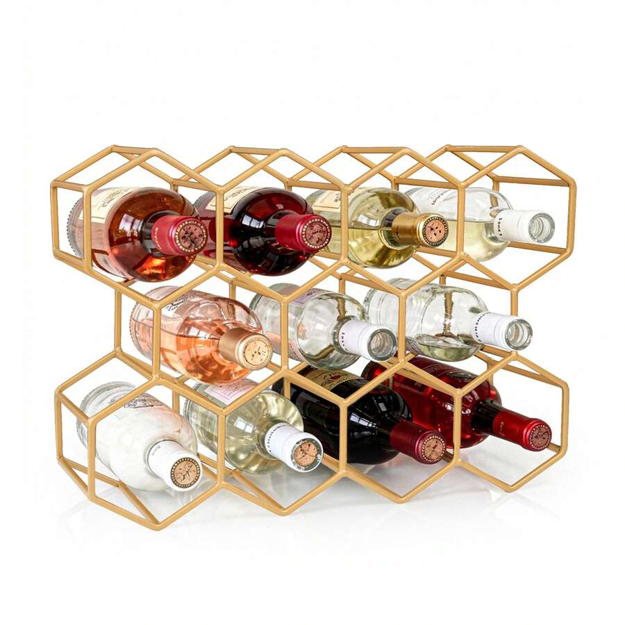 Crystals Modern Metal Wine Rack 11 Bottle Holder – Stylish Countertop Storage Stand For Kitchen & Dining Display - Gold - View 1